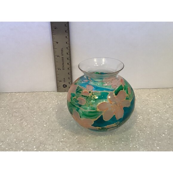 RCR Royal Crystal Rock Vase 24% Pbo Crystal Bowl Vase Hand Painted Flowers - Picture 2 of 8